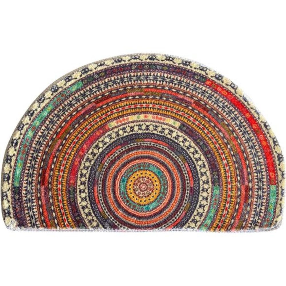 Half Round Door Mat,Semi Circle Bathroom Floor Rug,Mandala Boho Bohemian NonSlip